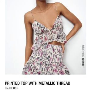 Zara Printed Top with Metallic Thread